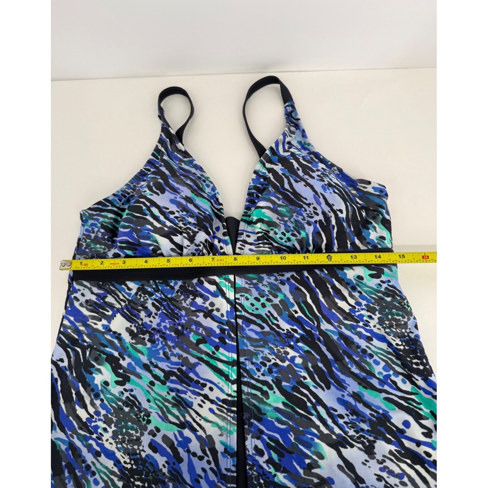 Free Country Womens Tankini Swim Top Blue Green Animal Print V-Neck Sz L 12/14 - Picture 4 of 9